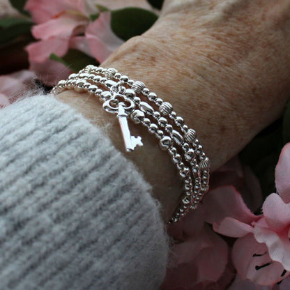 Key Charm Beaded Stacking Bracelet - Amelia