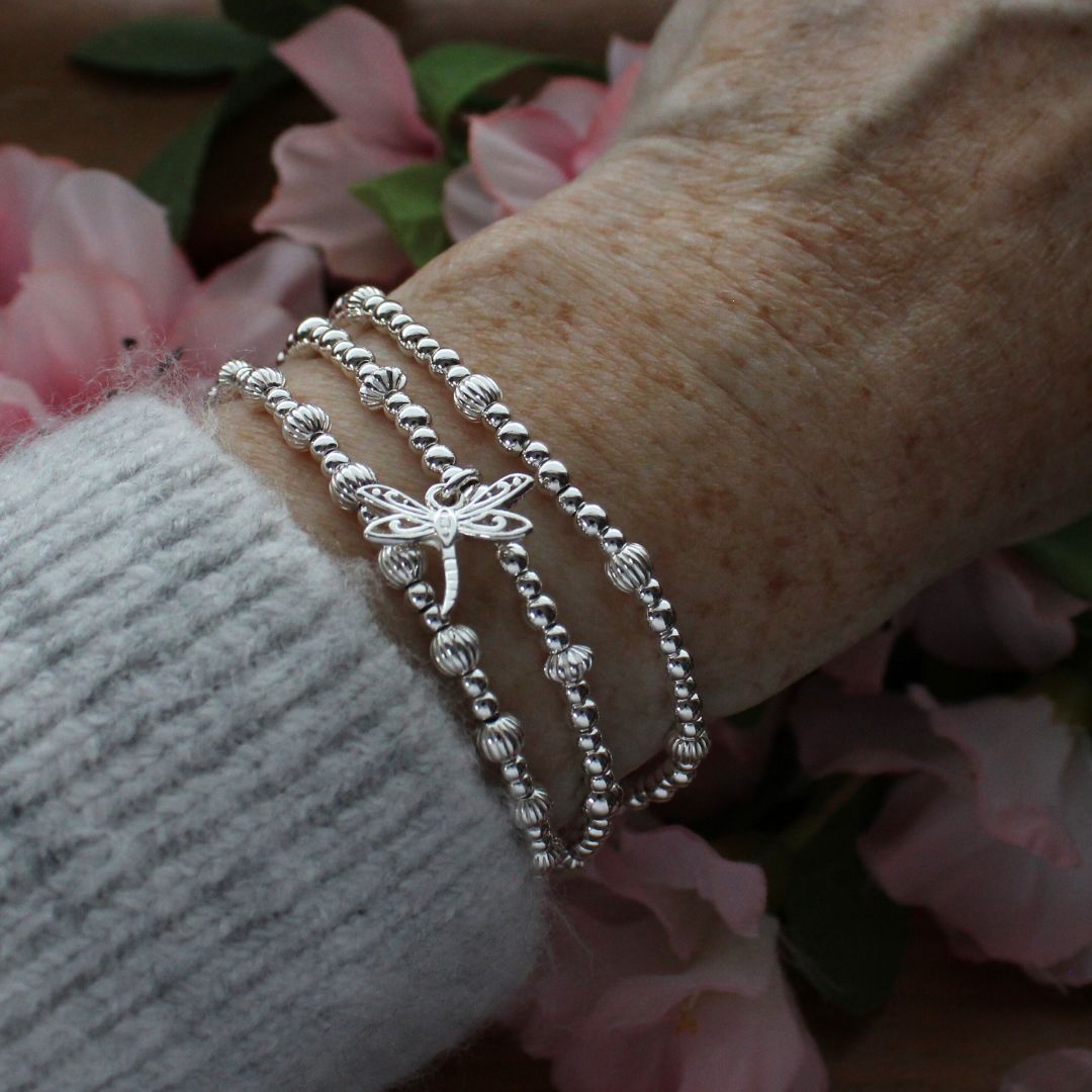 Dragonfly Charm Beaded Stacking Bracelet - Natalie
