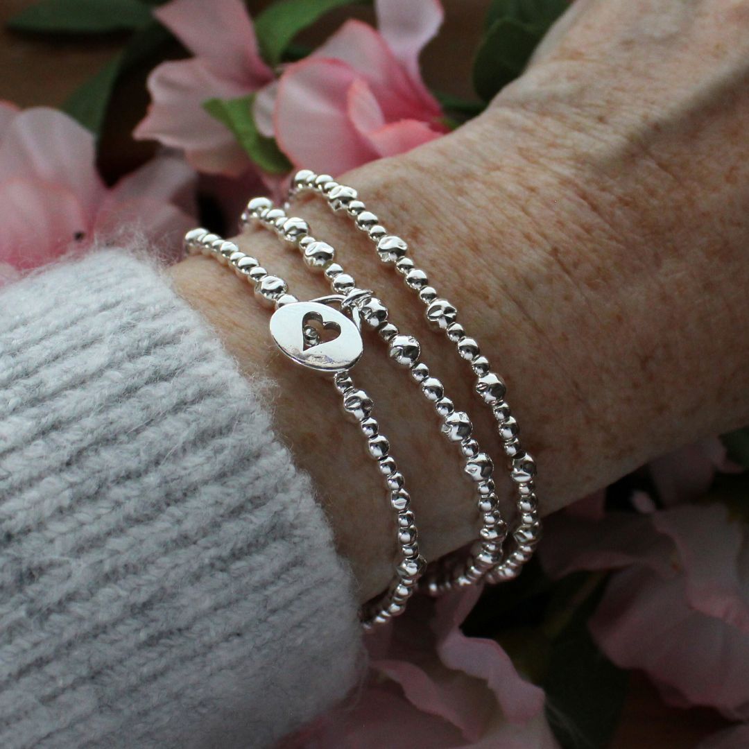Oval Heart Charm Beaded Stacking Bracelet - Audrey
