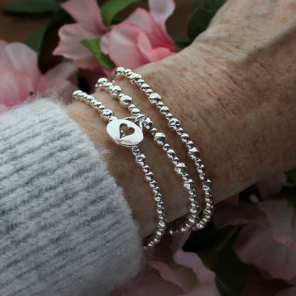 Oval Heart Charm Beaded Stacking Bracelet - Audrey
