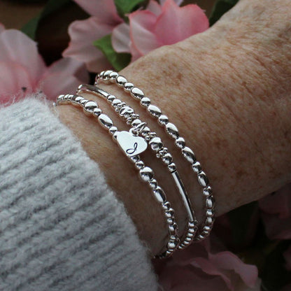 Silver Beaded Bracelet Stack –  Personalized Valentina Petite Love Drop