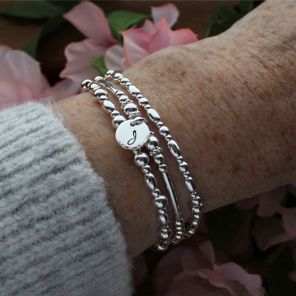 Silver Beaded Bracelet Stack –  Personalized Mia Love Drop
