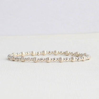 Sterling Silver Corrugated & Plain Beaded Stacking Bracelet - Modica