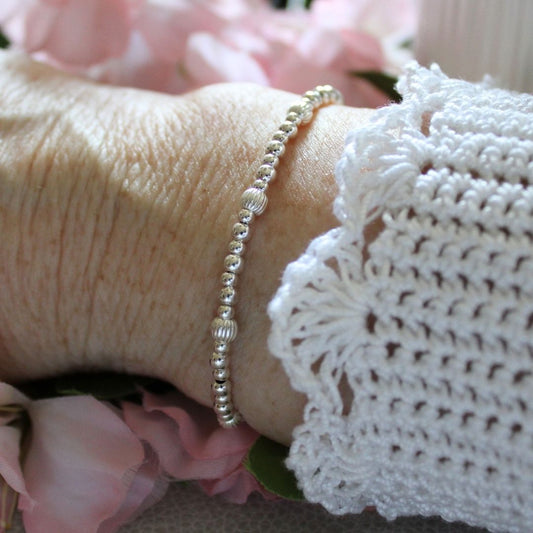 Sterling Silver Corrugated Mixed Bead Stacking Bracelet - Roma