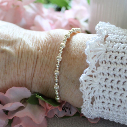 Sterling Silver Corrugated & Plain Beaded Stacking Bracelet - Modica