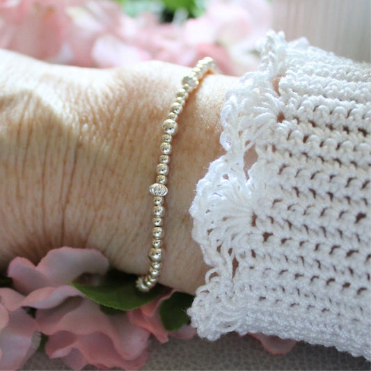 Sterling Silver Beaded Bracelet Corrugated Silver Spacer Beads - Puglia