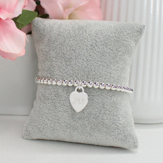 Sterling Silver Beaded Bracelet – Valentina Small Double Initial | Iconic Collection