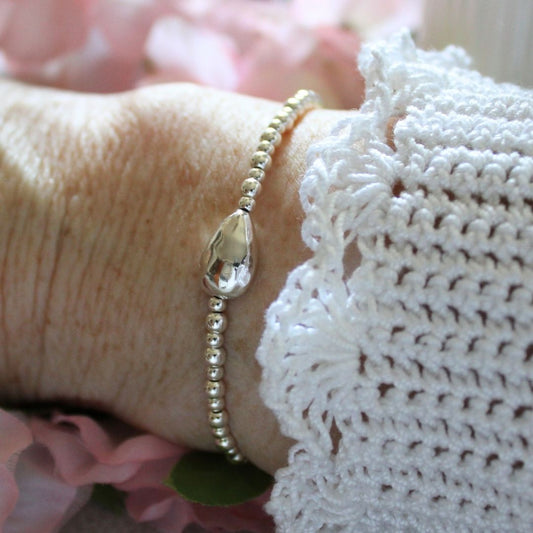Silver Hammered Pear-Shaped Focal Bead Stacking Bracelet - Amalfi