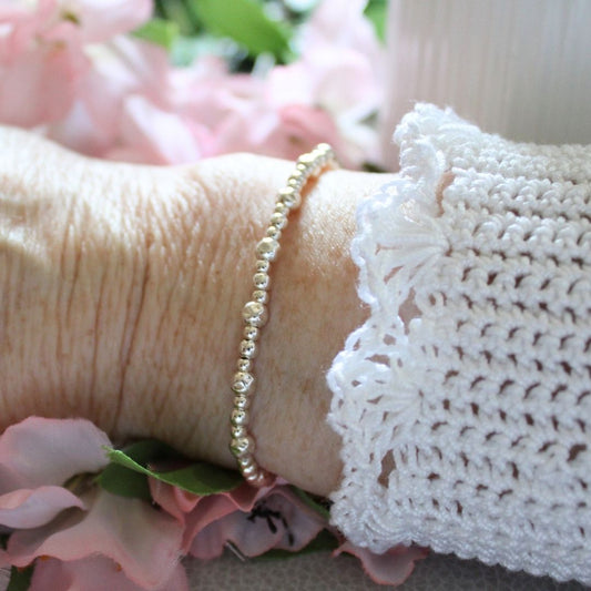 Sterling Silver Hammered & Plain Bead Stacking Bracelet - Alba