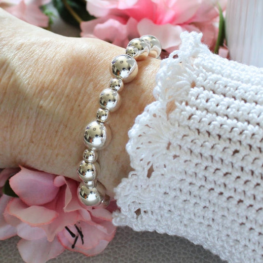 Sterling Silver Large Bead Stacking Bracelet - 5mm, 8mm, 10mm - Altamura