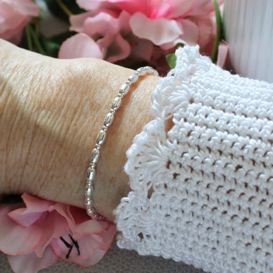 Sterling Silver Bead Stacking Bracelet - Rice & 2mm - Fabriano