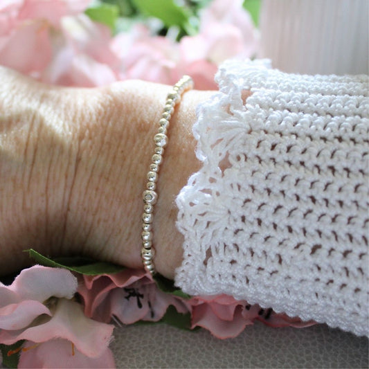 Sterling Silver Hammered & Plain Bead Stacking Bracelet  - Florence