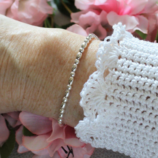 Sterling Silver Bead Stacking Bracelet - Rice & 3mm - Lodi