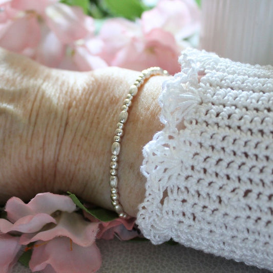 Sterling Silver Corrugated Melon Bead Stacking Bracelet - Pisa