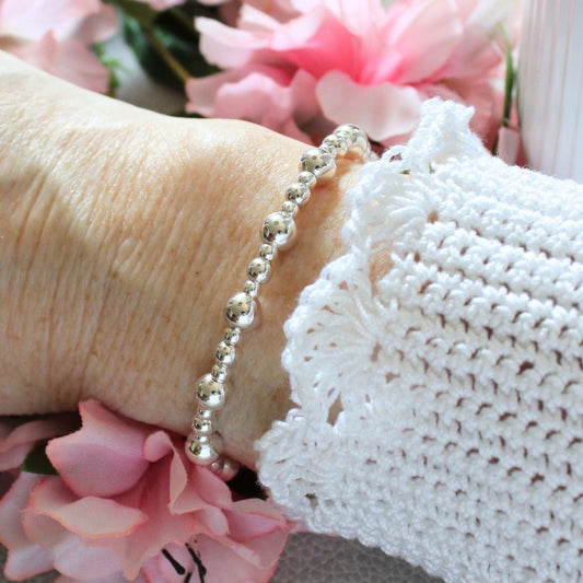 Sterling Silver Bead Stacking Bracelet - 3mm, 4mm, 6mm - Salerno