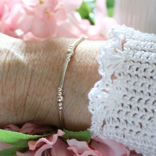 Sterling Silver Bead & Tube Stacking Bracelet - Tagliatelle #1