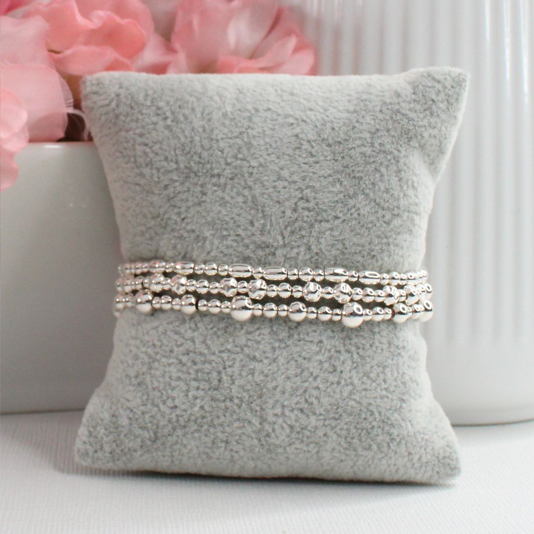 Silver Beaded Bracelet Stack –  Classic Trio - Audrey, Nora, Caroline