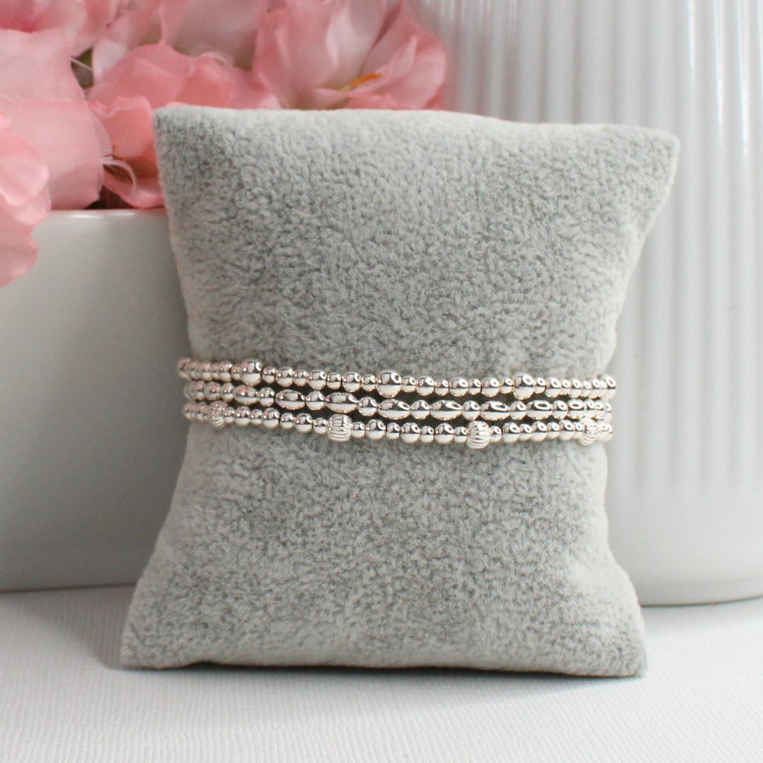 Silver Beaded Bracelet Stack –  Modern Minimalist - Sophie, Katie, Iris