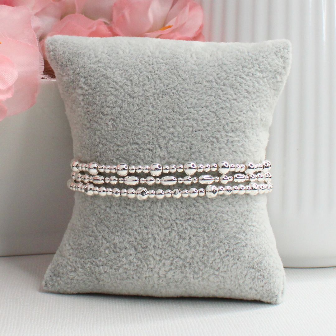 Silver Beaded Bracelet Stack –  Petite Power - Juliet, Chloe, Julia