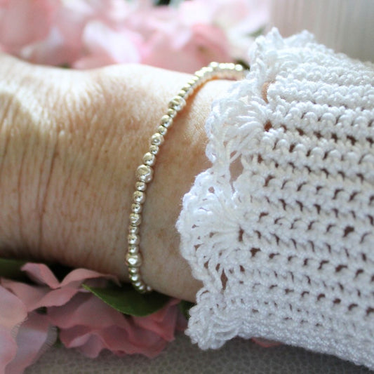 Sterling Silver Hammered Bead Stacking Bracelet - Bologna