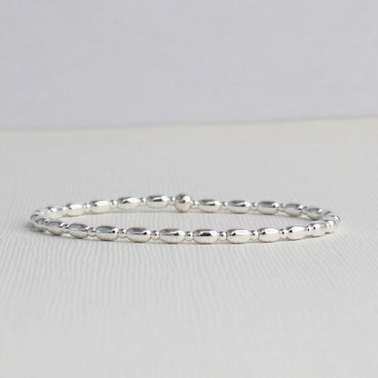 Sterling Silver Bead Stacking Bracelet - Rice & 2mm - Fabriano