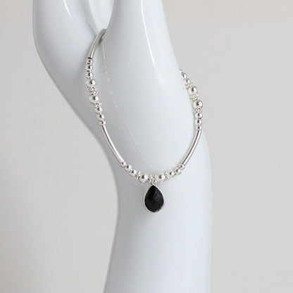 Sterling Silver Beaded Stacking Bracelet with Black Onyx - Seraphine - Limited Edition