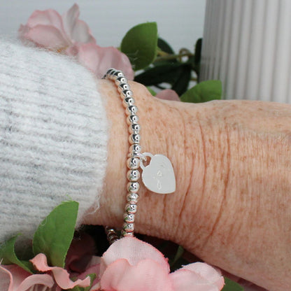 Sterling Silver Beaded Bracelet – Valentina Small Double Initial | Iconic Collection