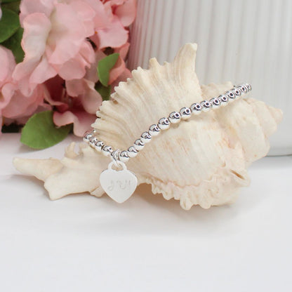 Sterling Silver Beaded Bracelet – Valentina Small Double Initial | Iconic Collection