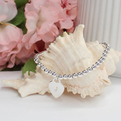 Sterling Silver Beaded Bracelet – Valentina Small Initial | Iconic Collection