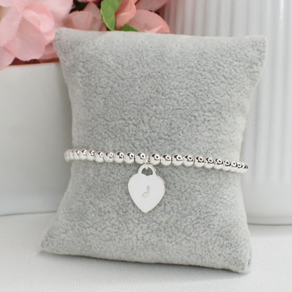 Sterling Silver Beaded Bracelet – Valentina Small Initial | Iconic Collection