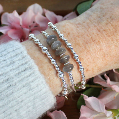 Sterling Silver Beaded Stacking Bracelet with Chocolate Moonstone - Mocha Twist
