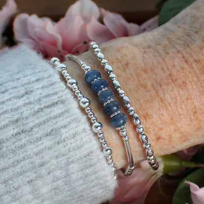 Sterling Silver Beaded Stacking Bracelet with Kyanite - Skyline