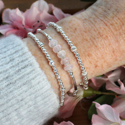 Sterling Silver Beaded Stacking Bracelet with Morganite - Sunset Whisper