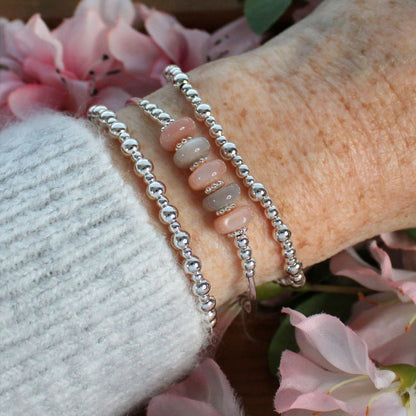 Sterling Silver Beaded Stacking Bracelet with Peach Moonstone - Peach Whisper