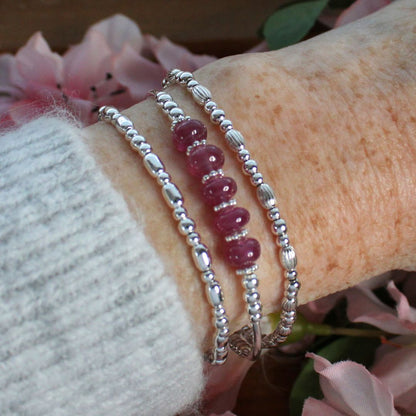Sterling Silver Beaded Stacking Bracelet with Pink Sapphire - Pink Horizon