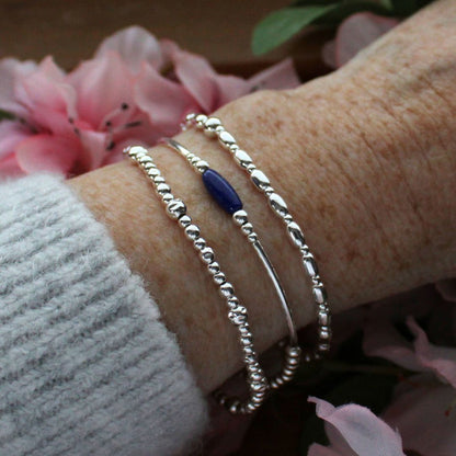 Sterling Silver Beaded Stacking Bracelet with Lapis Lazuli  - Celestrial Veil