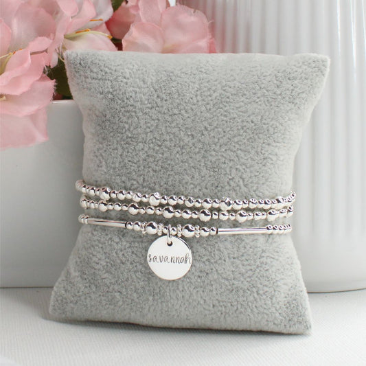 Silver Beaded Bracelet Stack –  Personalized Bella Love Drop