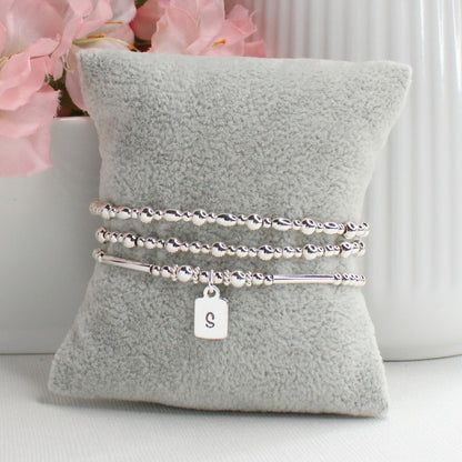 Silver Beaded Bracelet Stack –  Personalized Isla Love Drop
