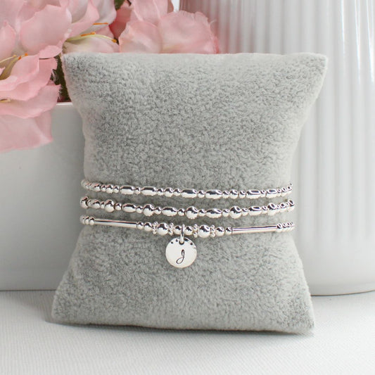 Silver Beaded Bracelet Stack –  Personalized Mia Love Drop