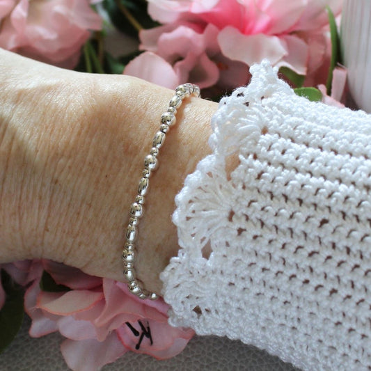 Sterling Silver Rice & Plain Beaded Stacking Bracelet - Capri