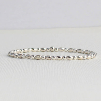 Sterling Silver Bead Stacking Bracelet - Rice & 3mm - Lodi
