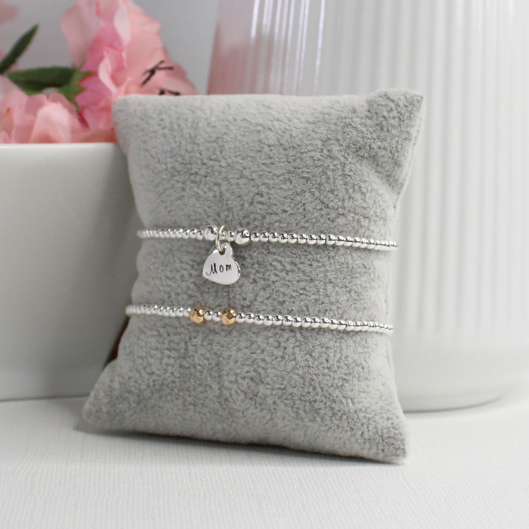 Personalized Bead Bracelet - Mom Tilted Heart
