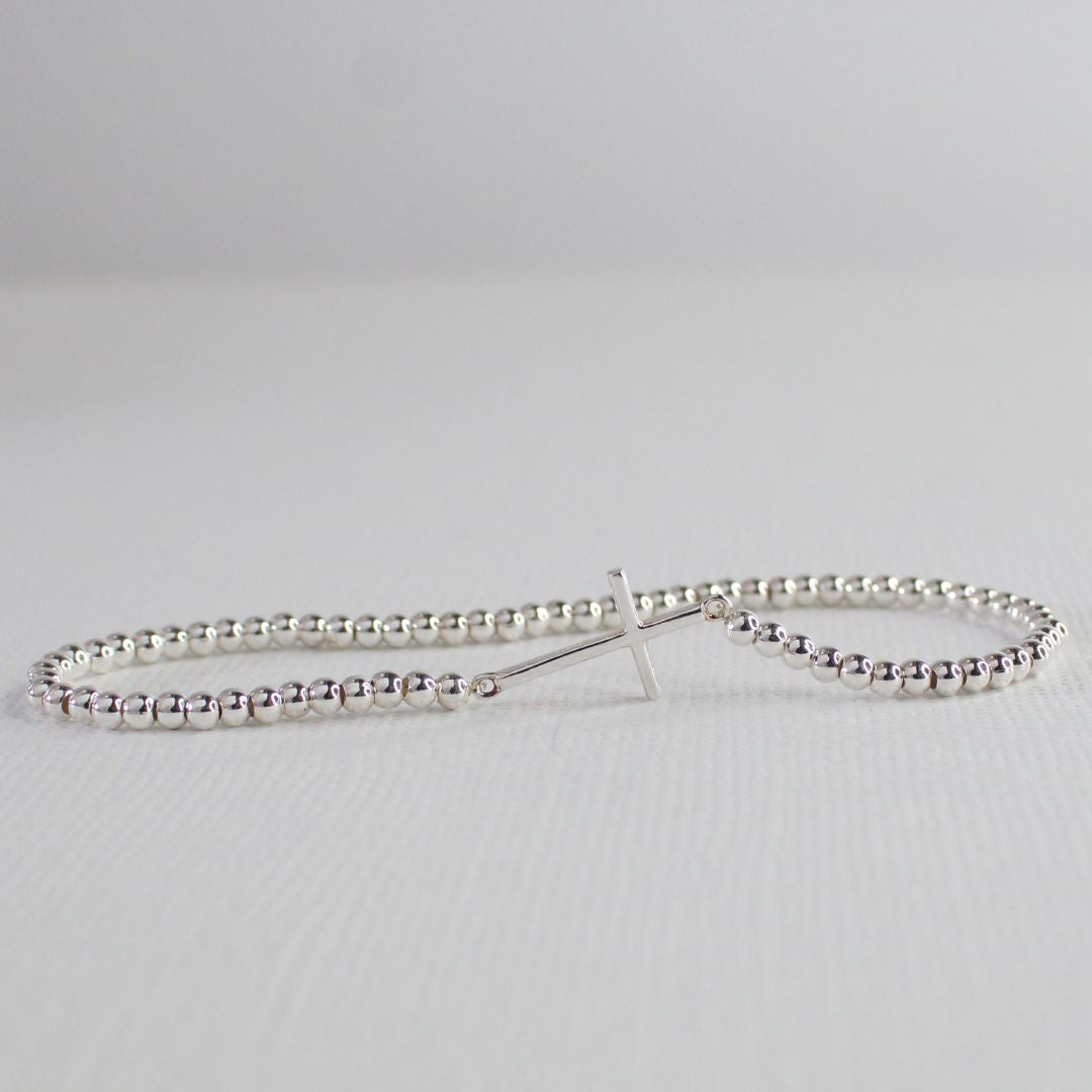 Sterling Silver Sideways Cross Bracelet - Faith & Grace