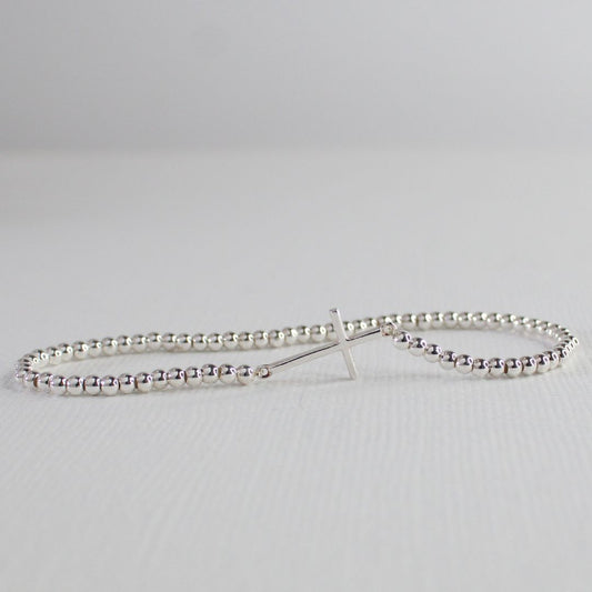 Sterling Silver Sideways Cross Bracelet - Faith & Grace