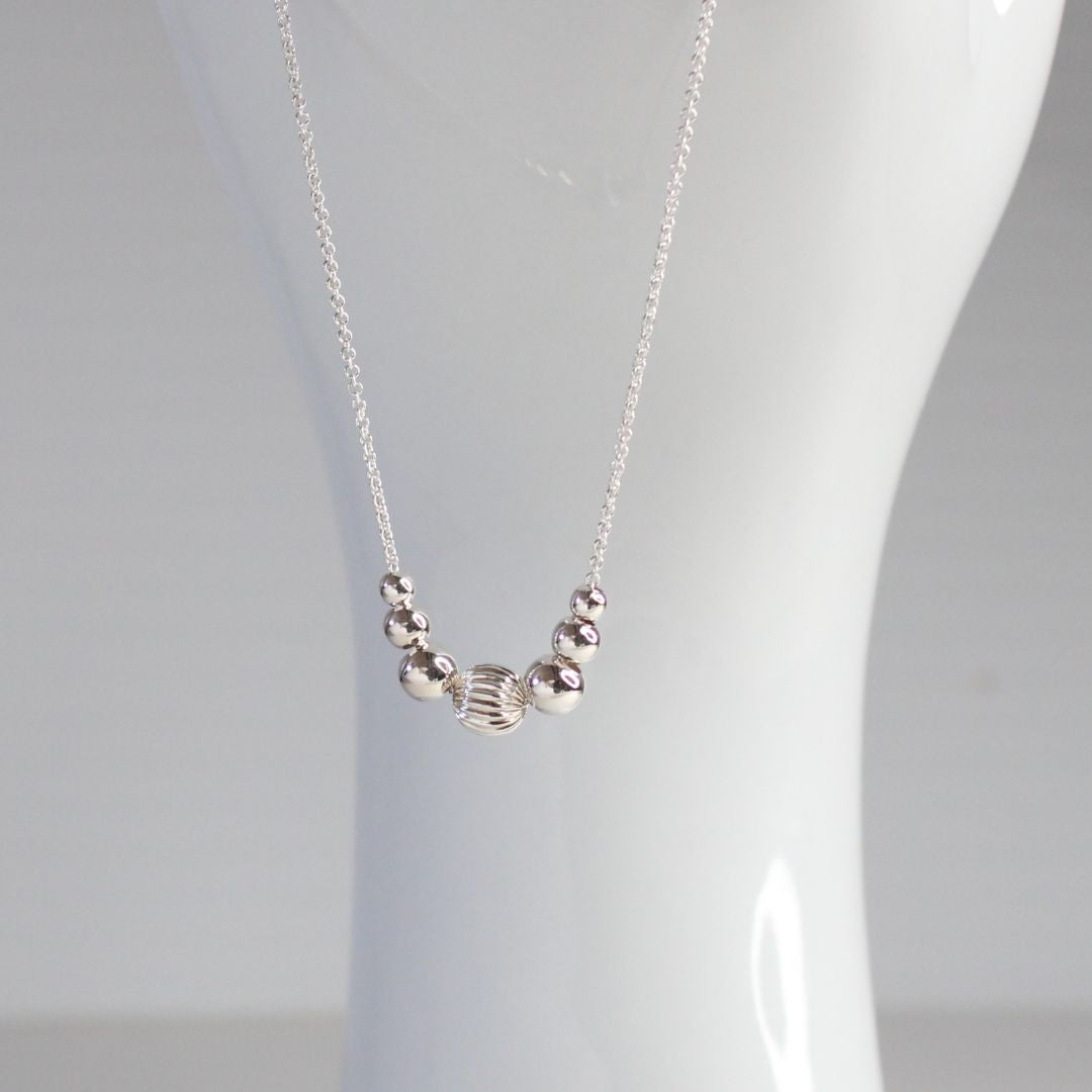 Corrugated Focal Bead Necklace Sterling Silver - Wren