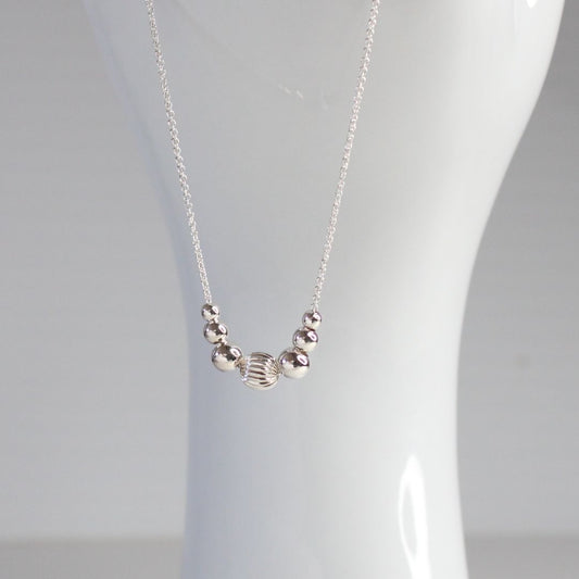 Corrugated Focal Bead Necklace Sterling Silver - Wren