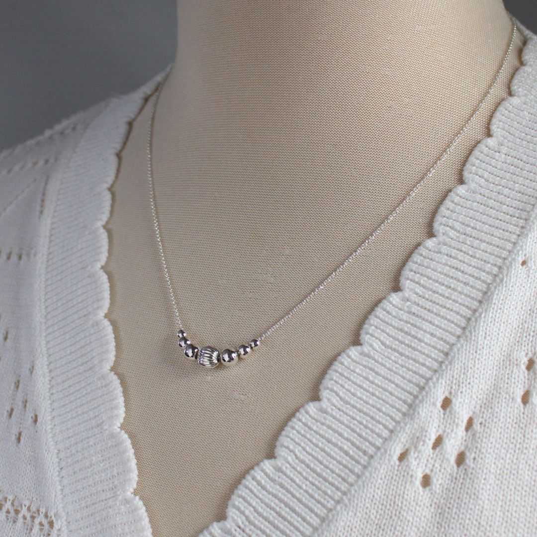 Corrugated Focal Bead Necklace Sterling Silver - Wren