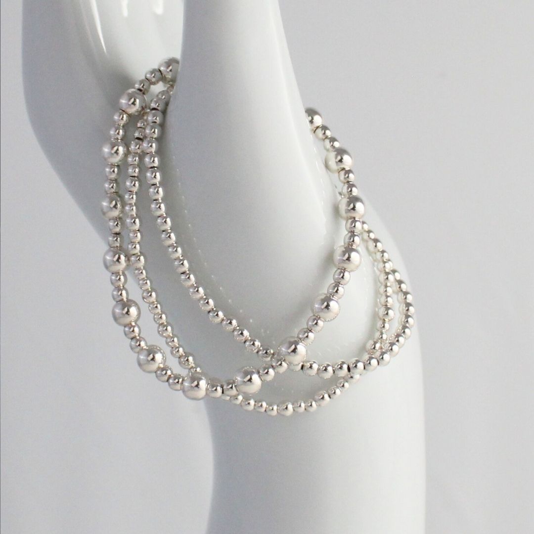 Sterling Silver Bead Stacking Bracelet - 3mm, 5mm - Lucca