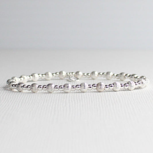 Cagliari -Sterling Silver Corrugated & Plain Bead Bracelet