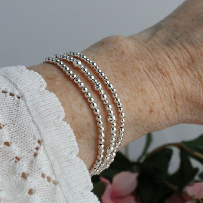 Sterling Silver Hammered Bead Stacking Bracelet - Bologna